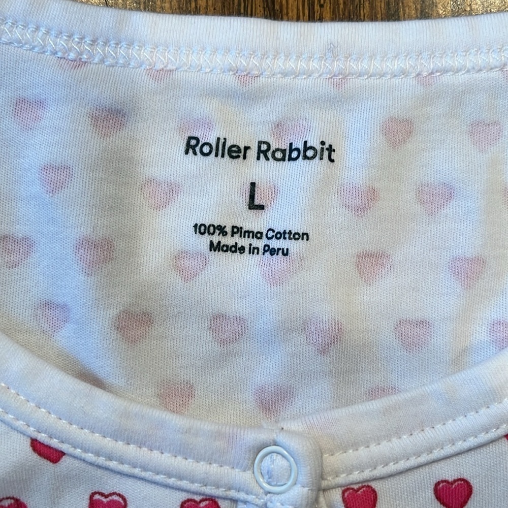 Roller Rabbit White Pajama Top with Pink Heart Design large 100% Pima Cotton - Picture 3 of 6